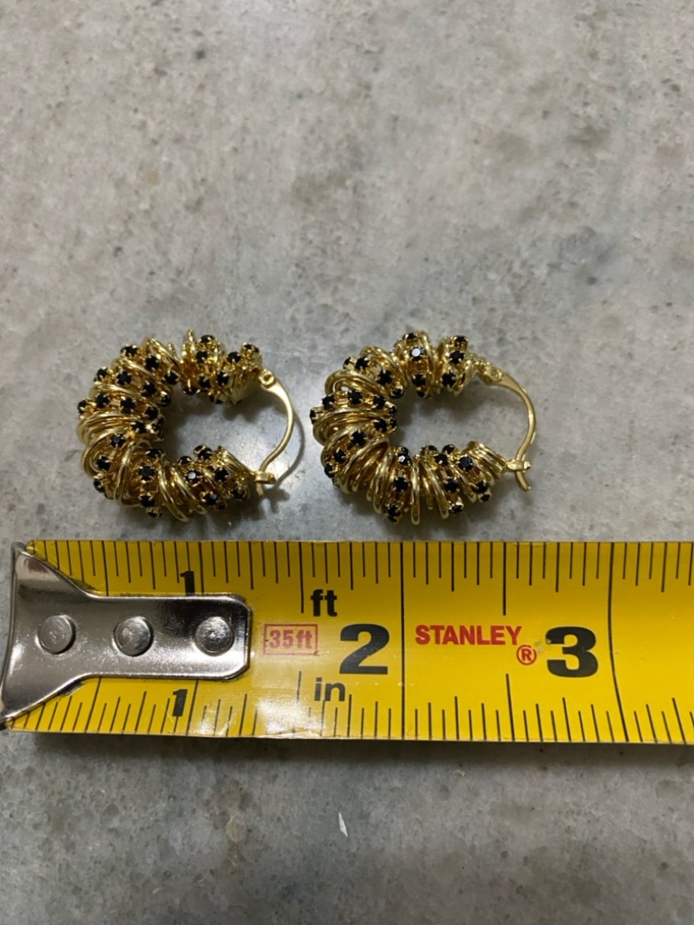 Gold Hoop Earrings with Black Crystal Accents - Picture 5 of 5